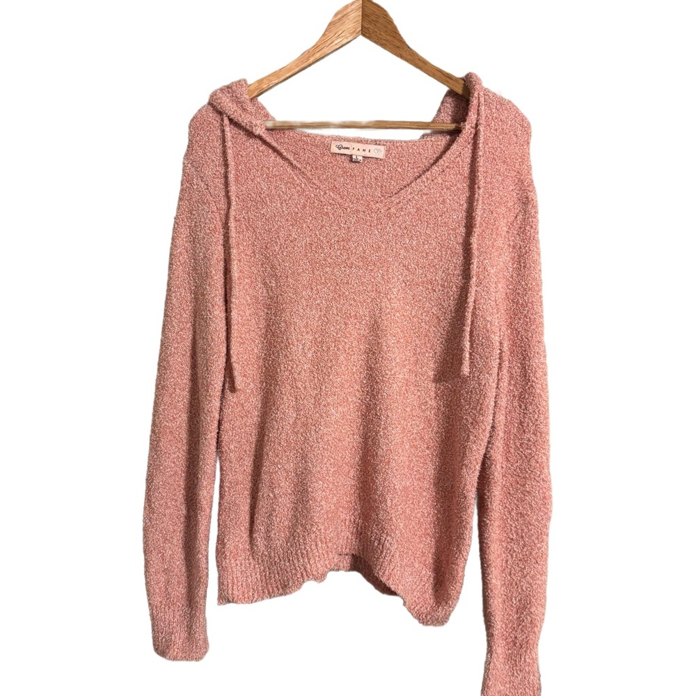 Crave Fame Juniors Marled Fuzzy Pink 2 String Pullover Sweater Size L
